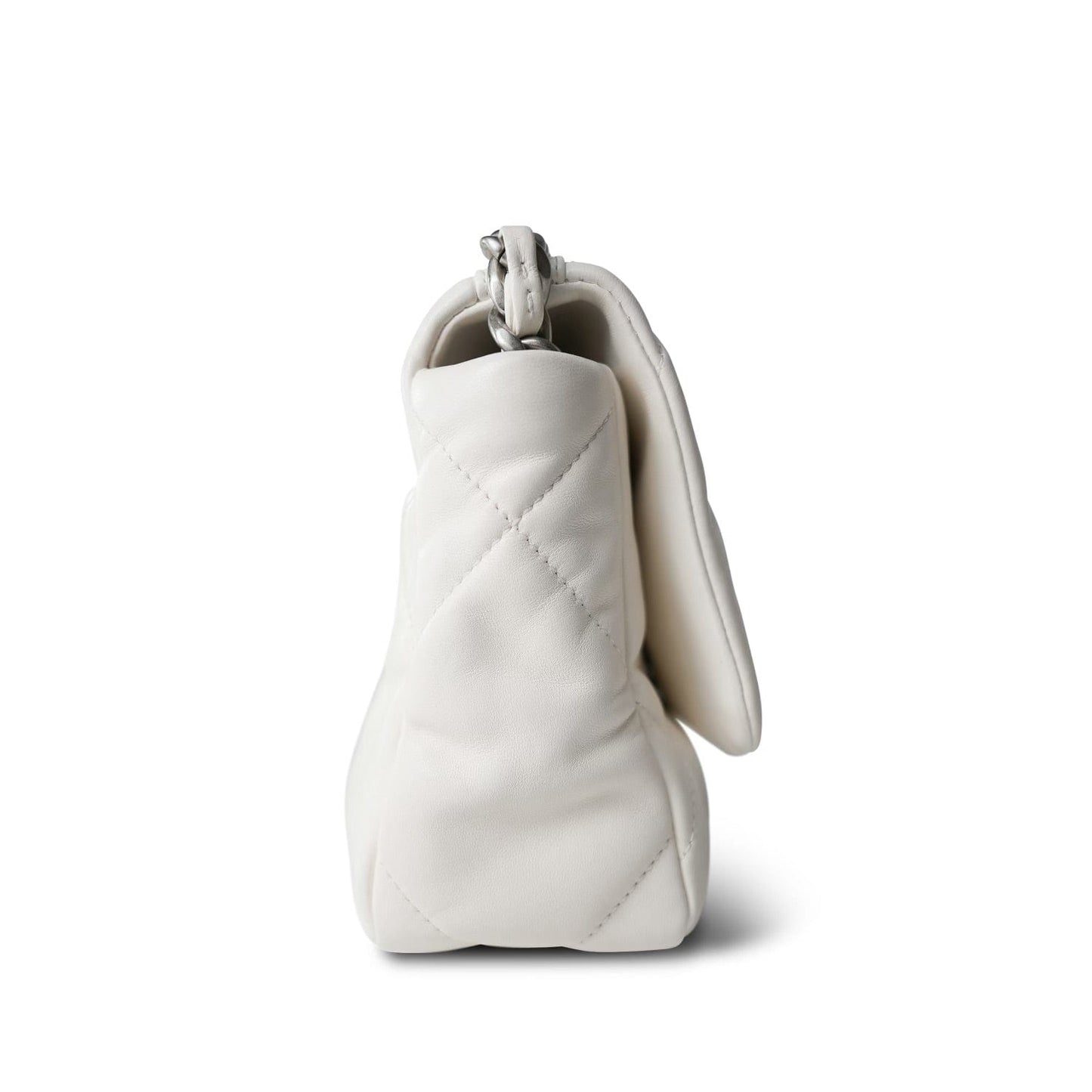 22S White Lambskin Quilted 19 Flap Small Mixed Hardware