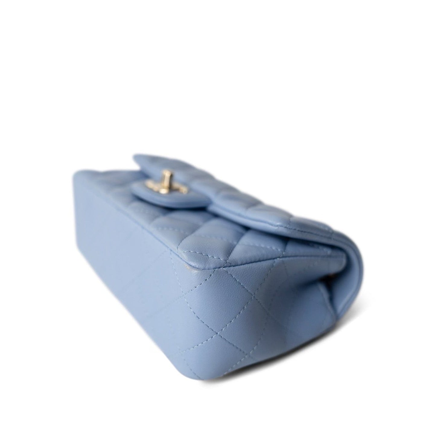 21C Sky Blue Lambskin Quilted Single Flap Mini Rectangular Light Gold Hardware