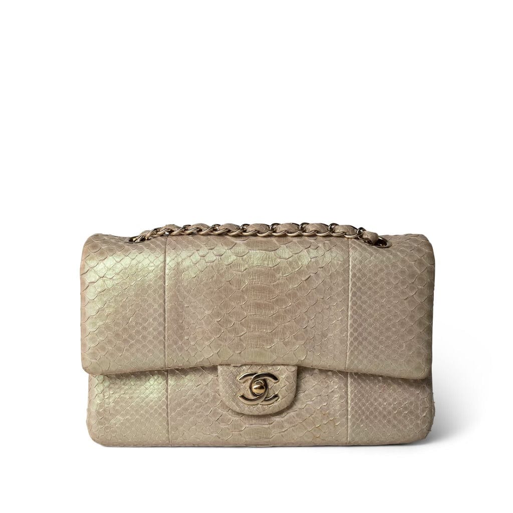 Iridescent Beige Python Classic Flap Medium LGHW