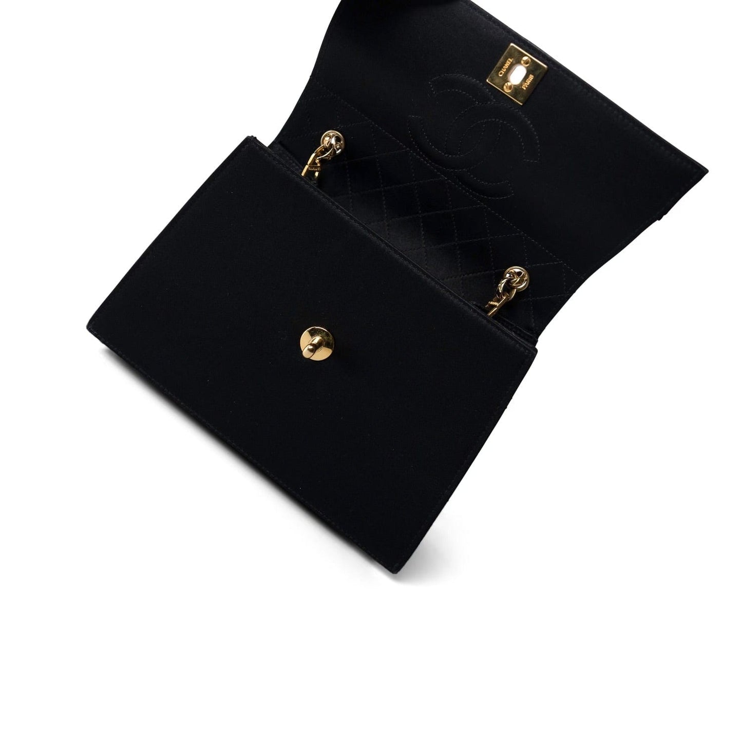 Vintage Black CC Satin Trapezoid Flap Bag