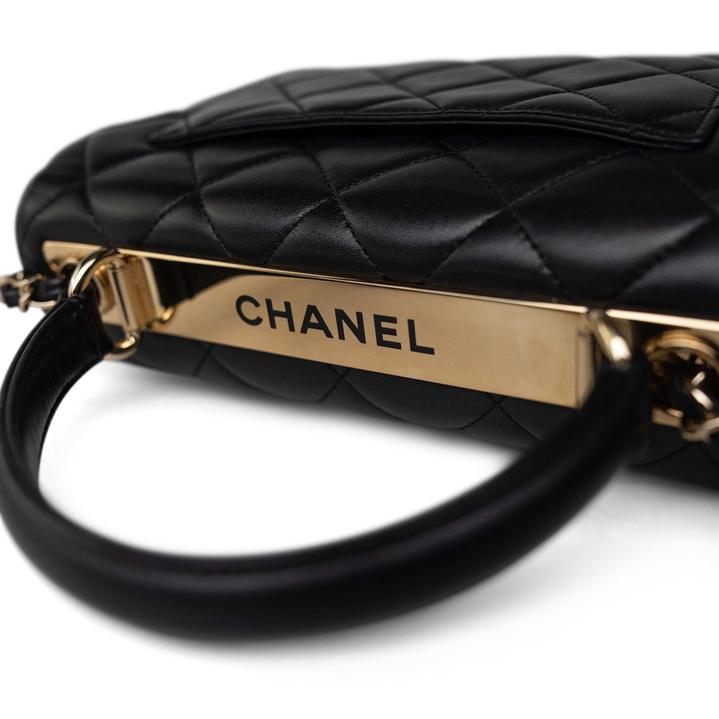 Black Lambskin Quilted Trendy CC Small Light Gold Hardware