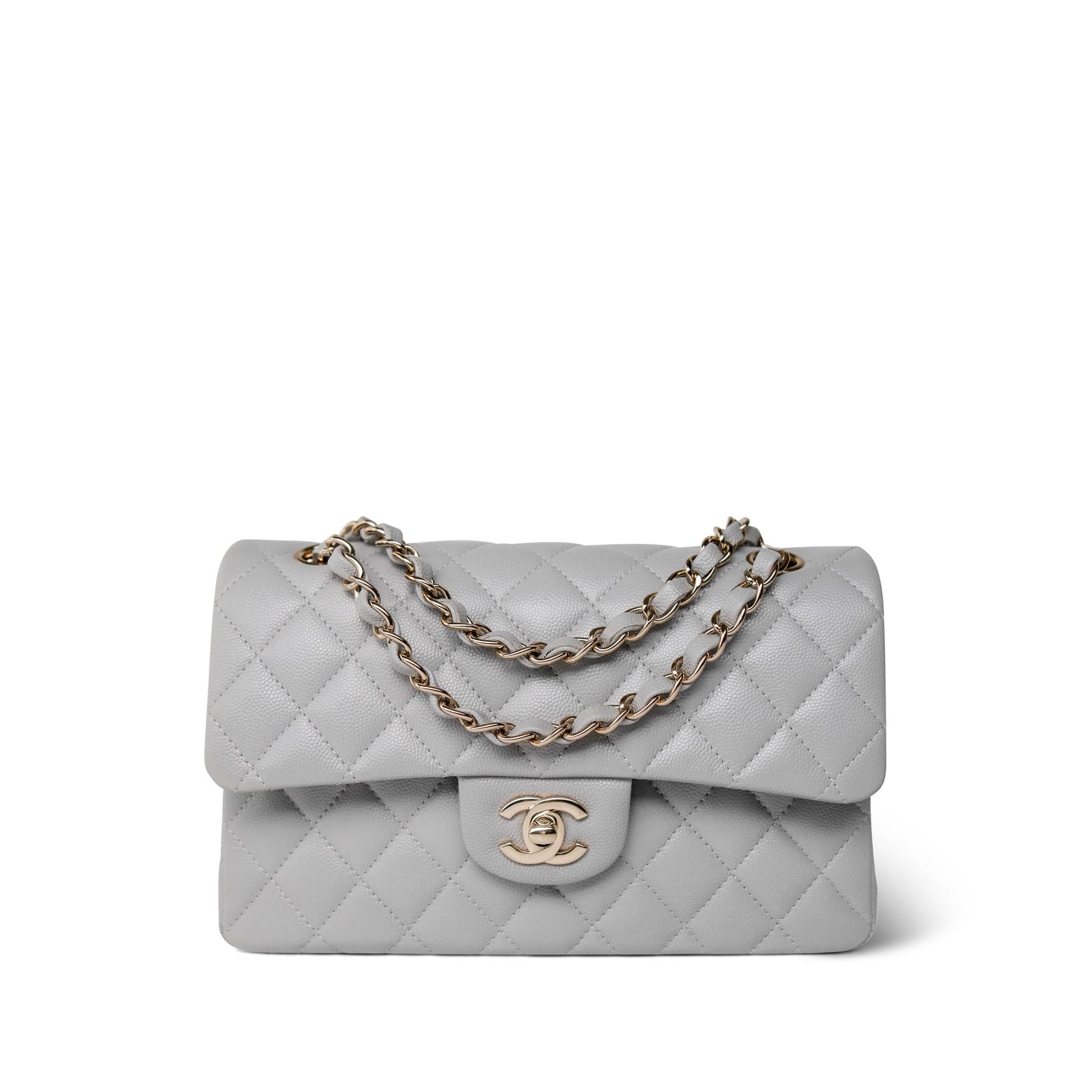 21A Grey Caviar Quilted Classic Flap Small Light Gold Hardware