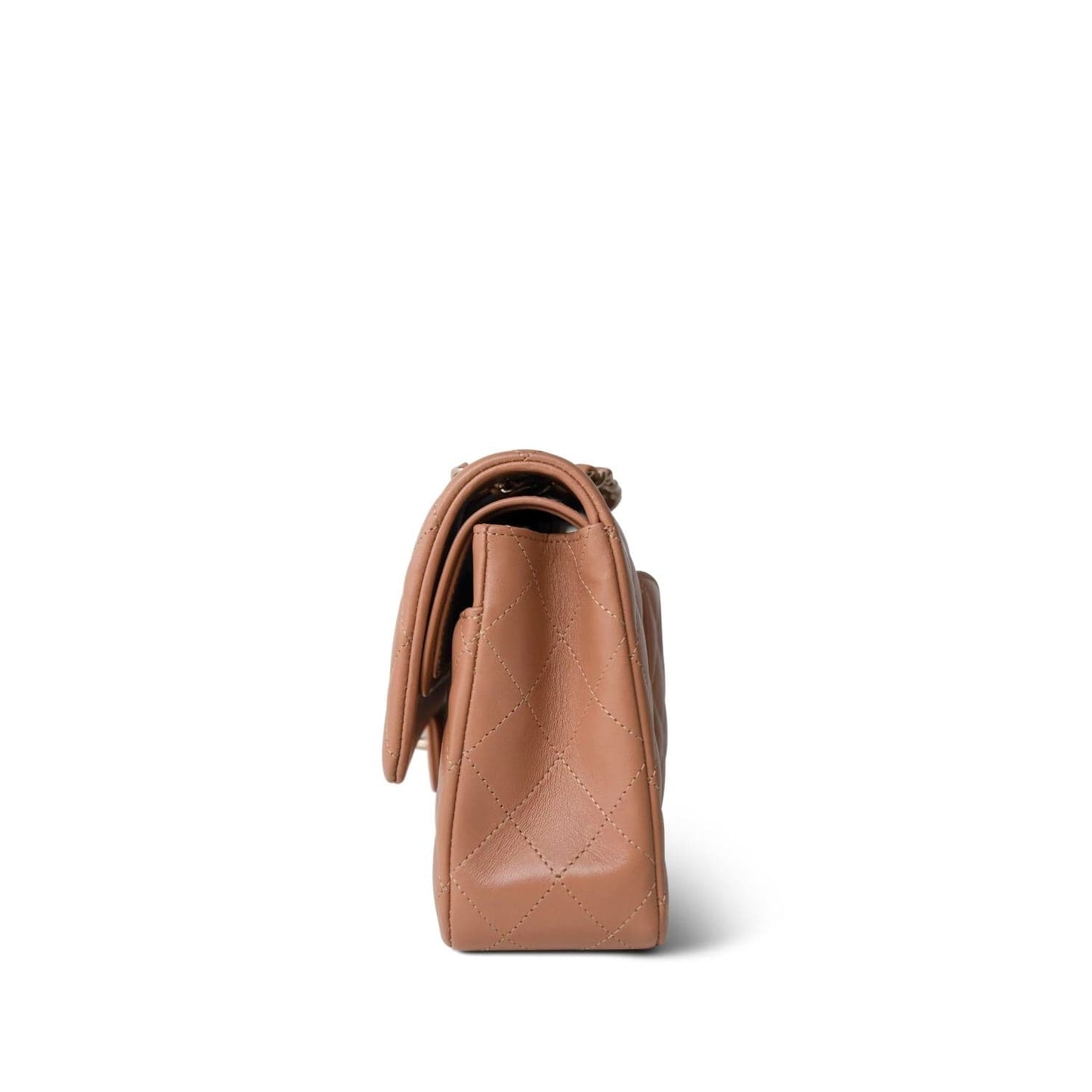 21P Caramel Lambskin Quilted Classic Flap Medium LGHW