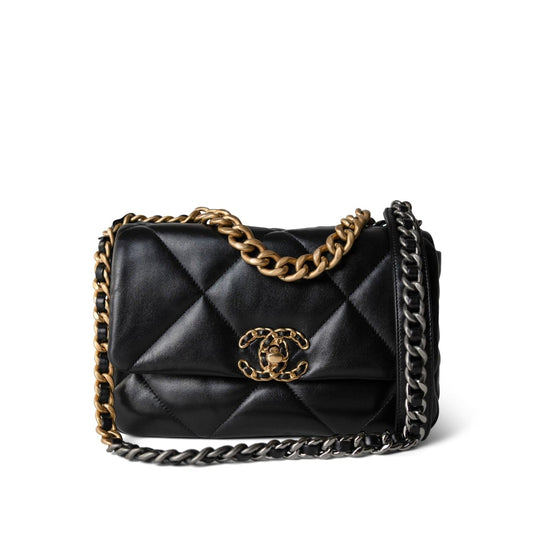 23S Black Lambskin Quilted 19 Flap Small Mixed Hardware