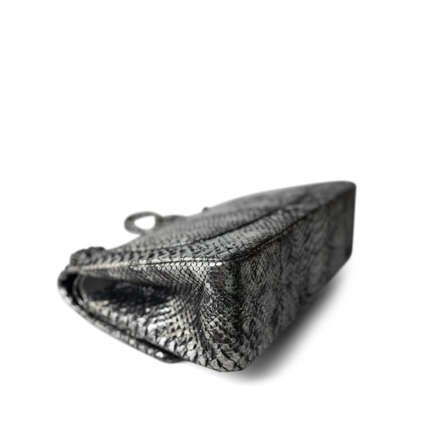 Black Silver Metallic Python Jumbo Double Flap