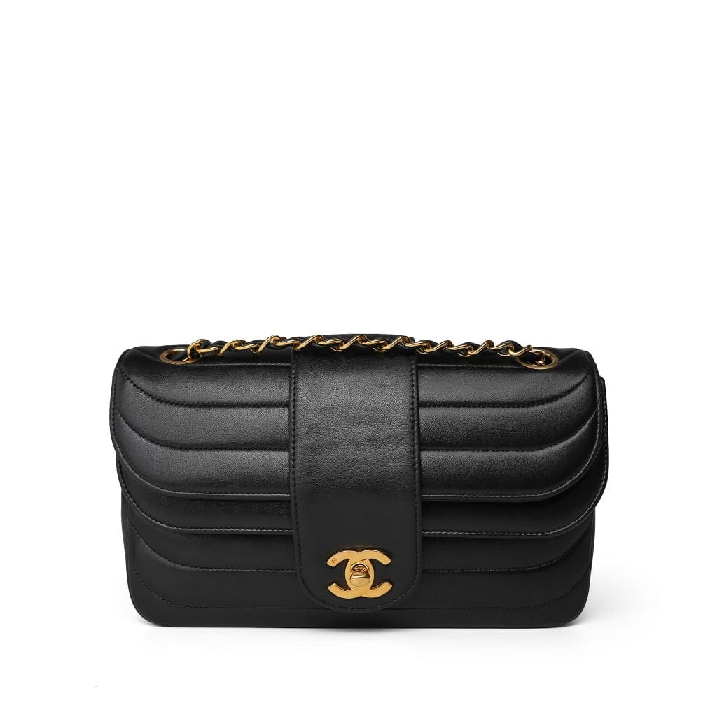 Black Horizontal Mademoiselle Multi Flap Bag GHW