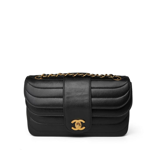 Black Horizontal Mademoiselle Multi Flap Bag GHW