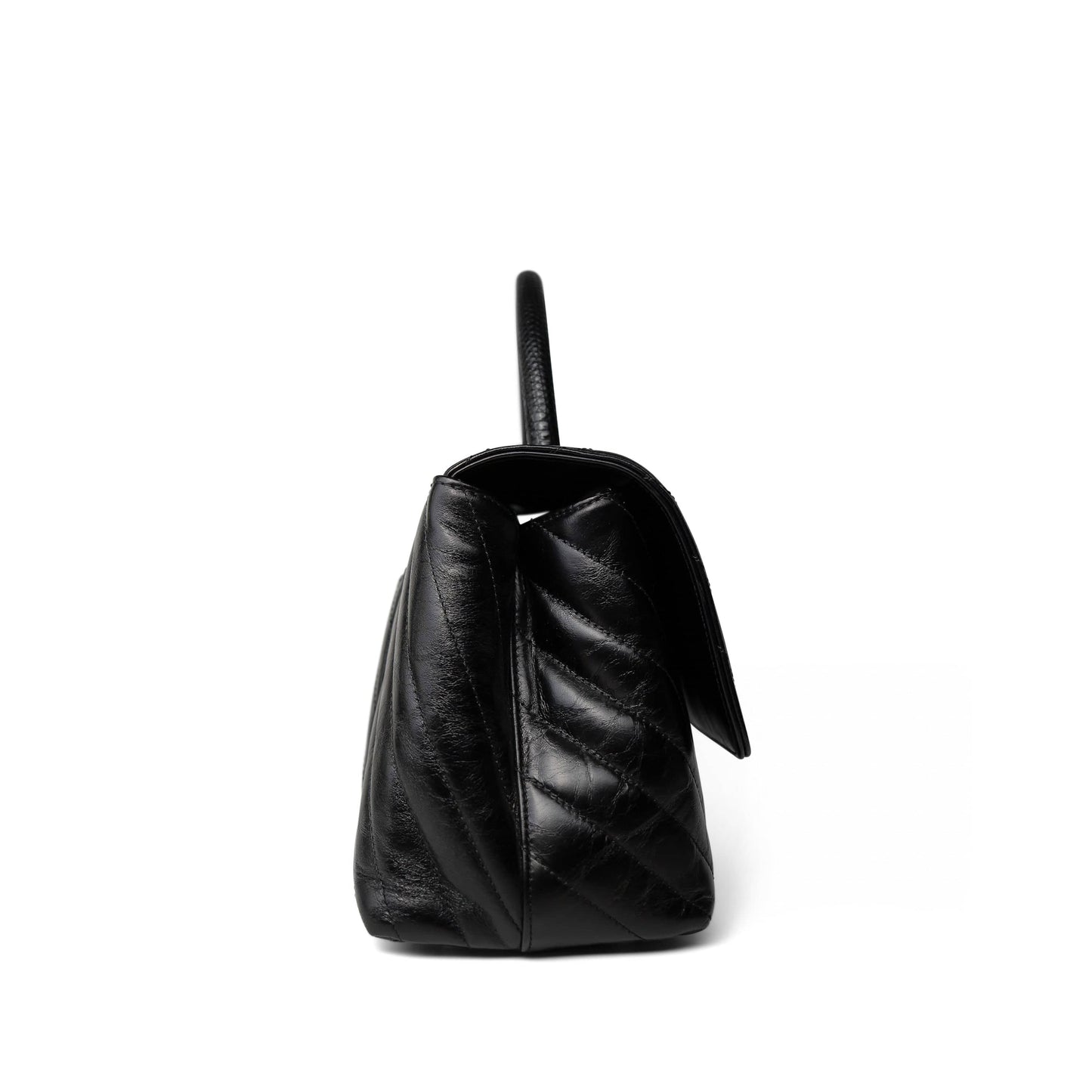 Black Chevron Calfskin Coco Handle Flap Medium (Old Small) Aged Gold Hardware