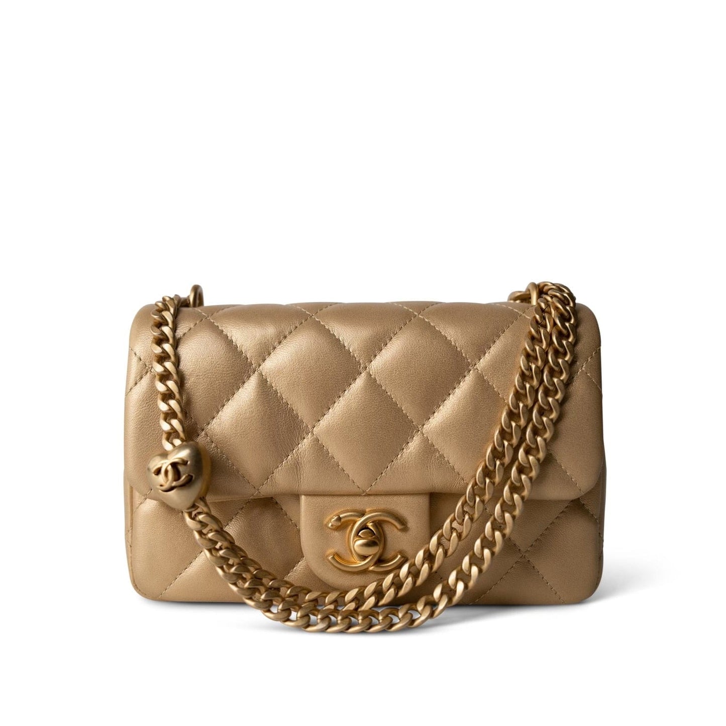 23P Gold Lambskin Quilted Mini Sweetheart Single Flap Bag Aged GHW