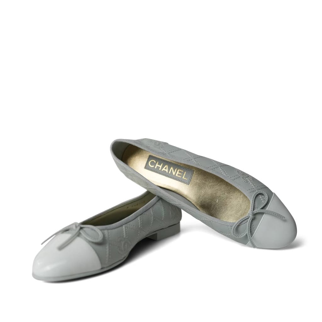 23S Light Blue Lambskin White Cap Toe Double Stitched CC Ballerina Flats Size 37