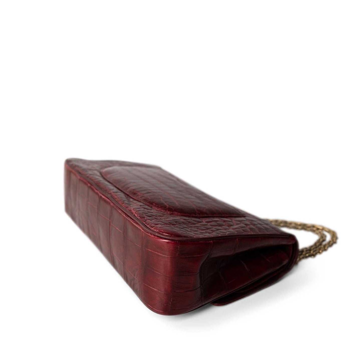 Vintage Red Alligator Double Flap Gold Hardware