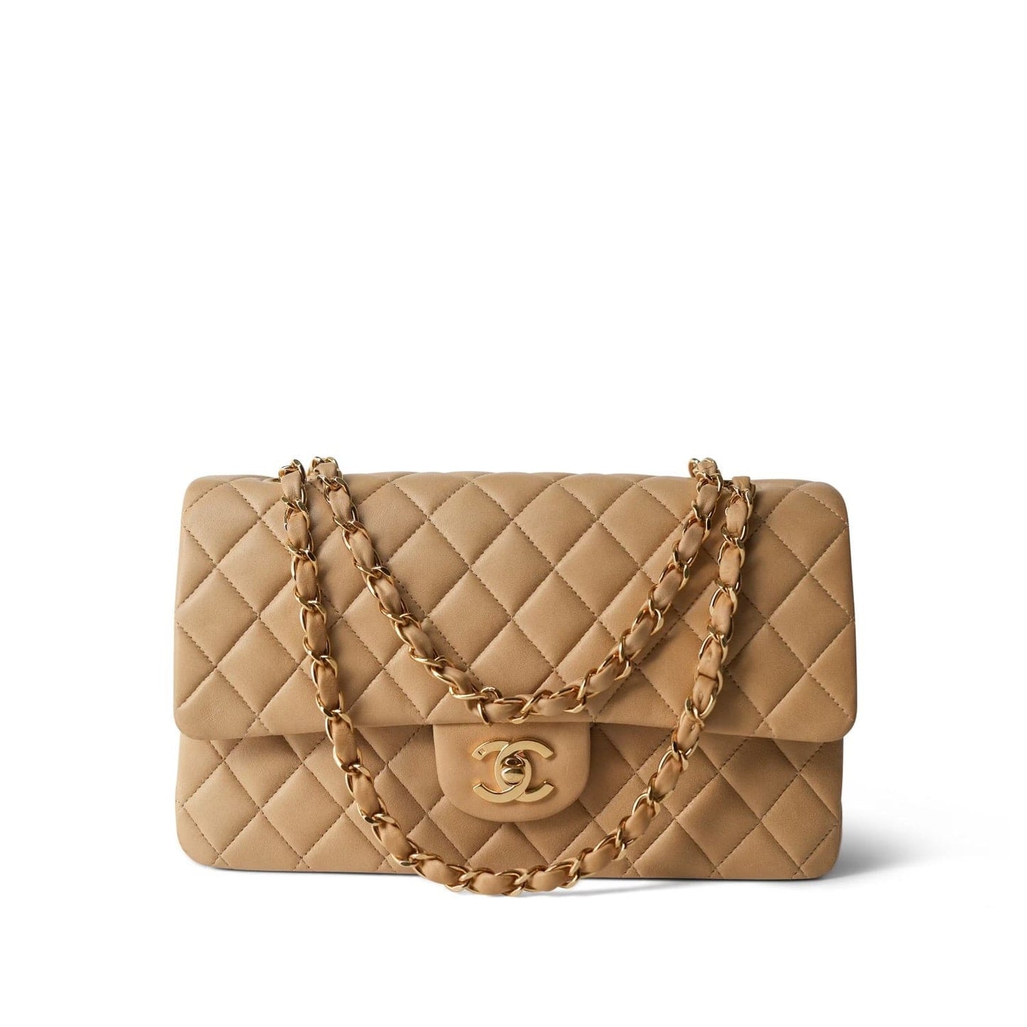 Vintage Beige Lambskin Quilted Medium Classic Flap Gold Hardware