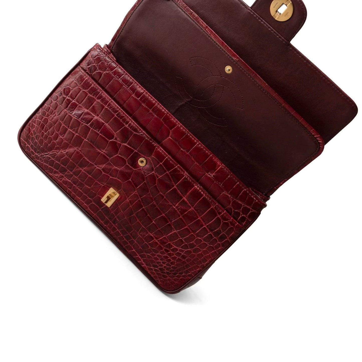 Vintage Red Alligator Double Flap Gold Hardware