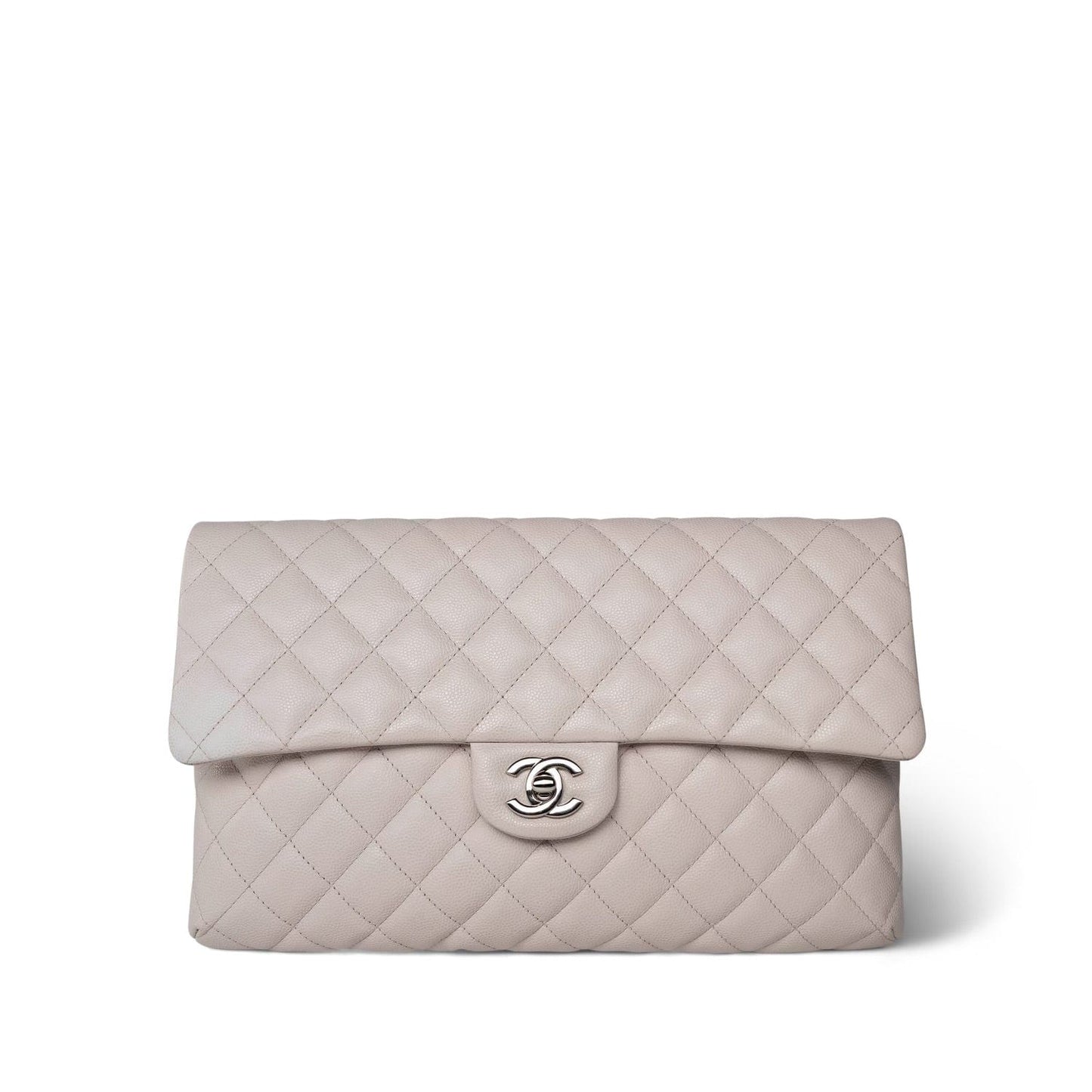 Ivory/Light Beige Caviar Quilted Classic Clutch Silver Hardware
