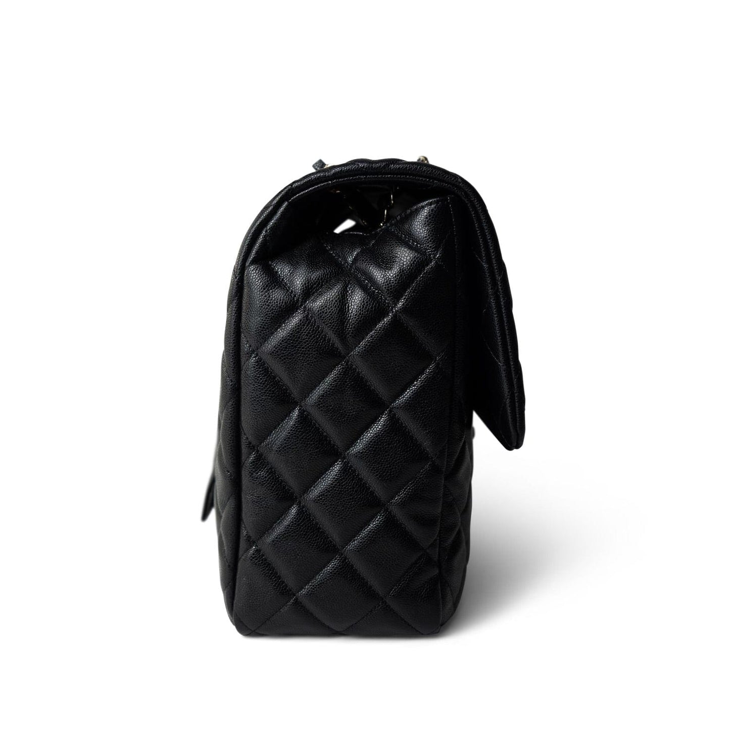 Black Caviar Quilted XXL Jumbo Single Flap Light Gold Hardware