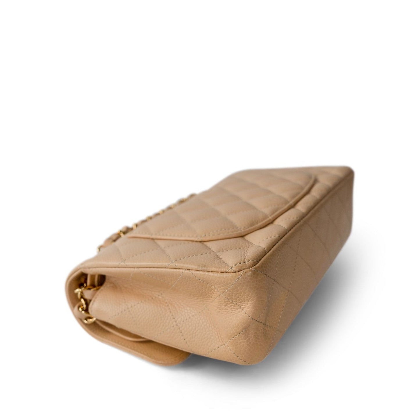 Beige Clair Caviar Quilted Small Classic Flap Gold Hardware