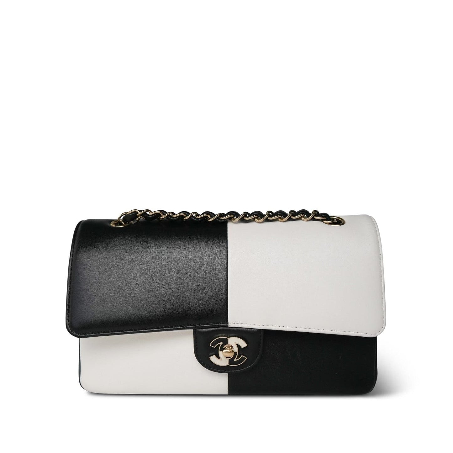 Black/White Lambskin Classic Flap Medium LGHW