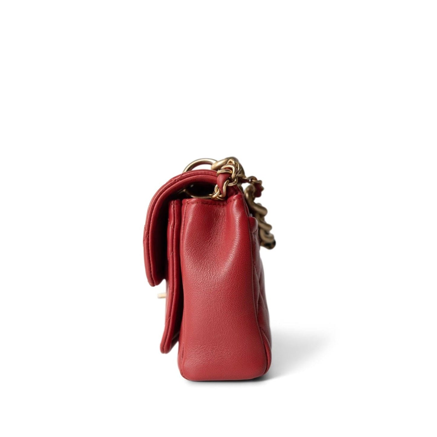 Red Lambskin Quilted Single Flap Chain Leather Link Bag