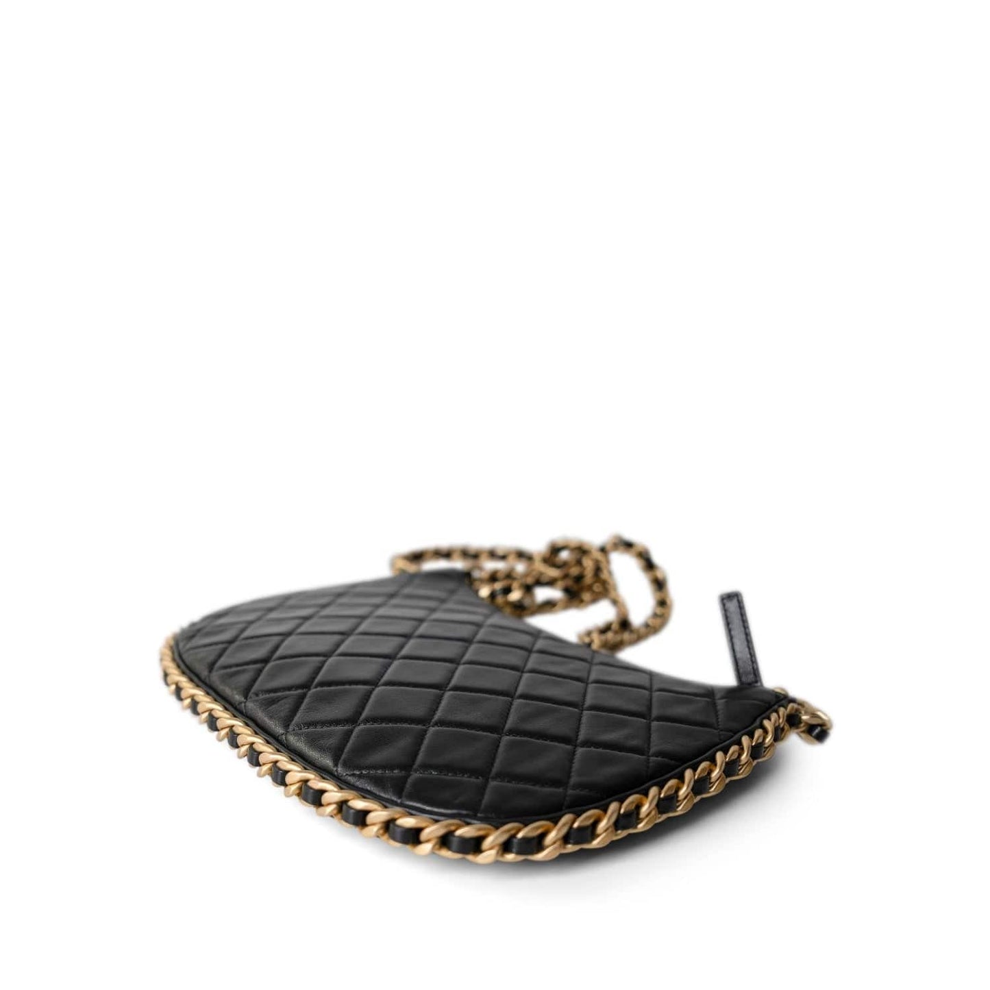 23B Black Shiny Crumpled Lambskin Quilted Large CC Hobo Bag Aged Gold Hardware