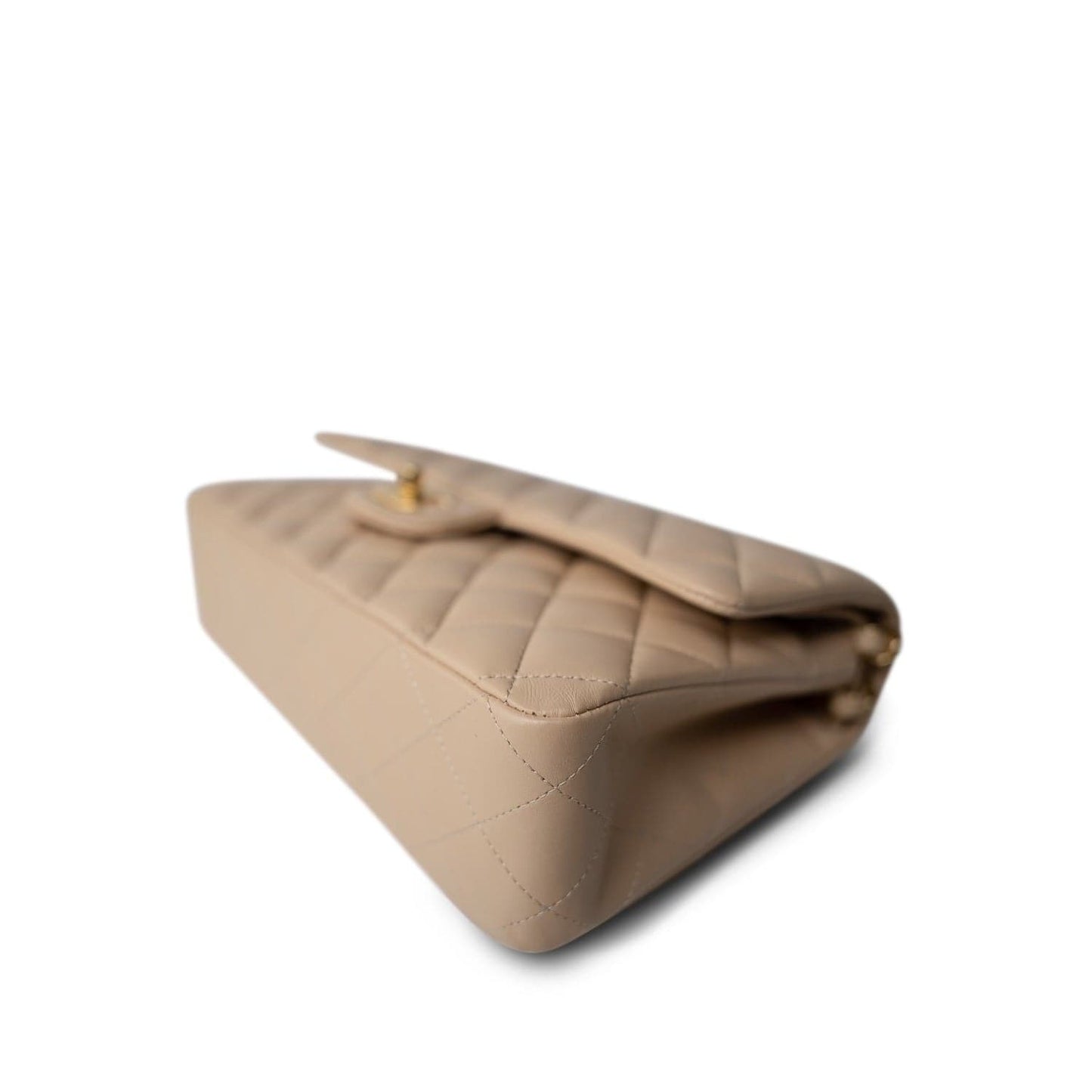 Beige Lambskin Quilted Classic Flap Medium Gold Hardware