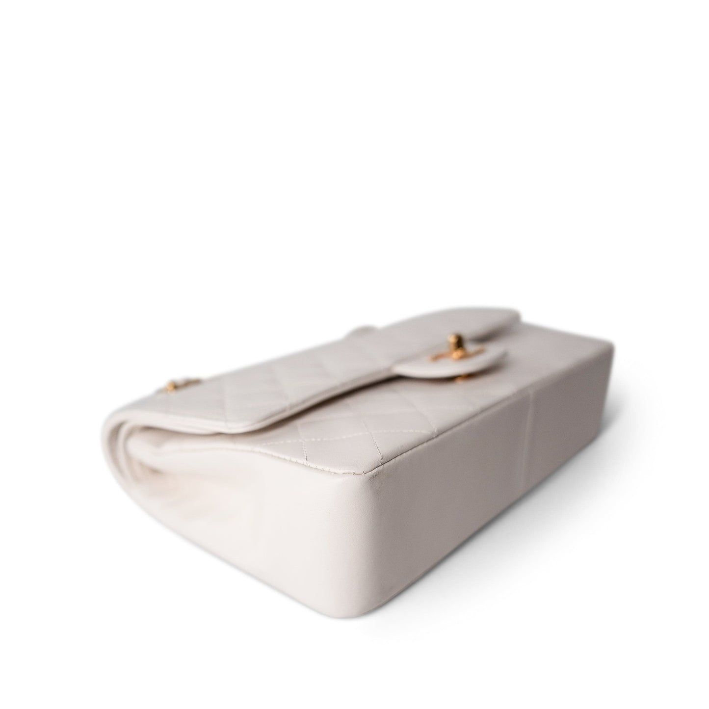 Vintage White Lambskin Quilted Double Flap Medium GHW