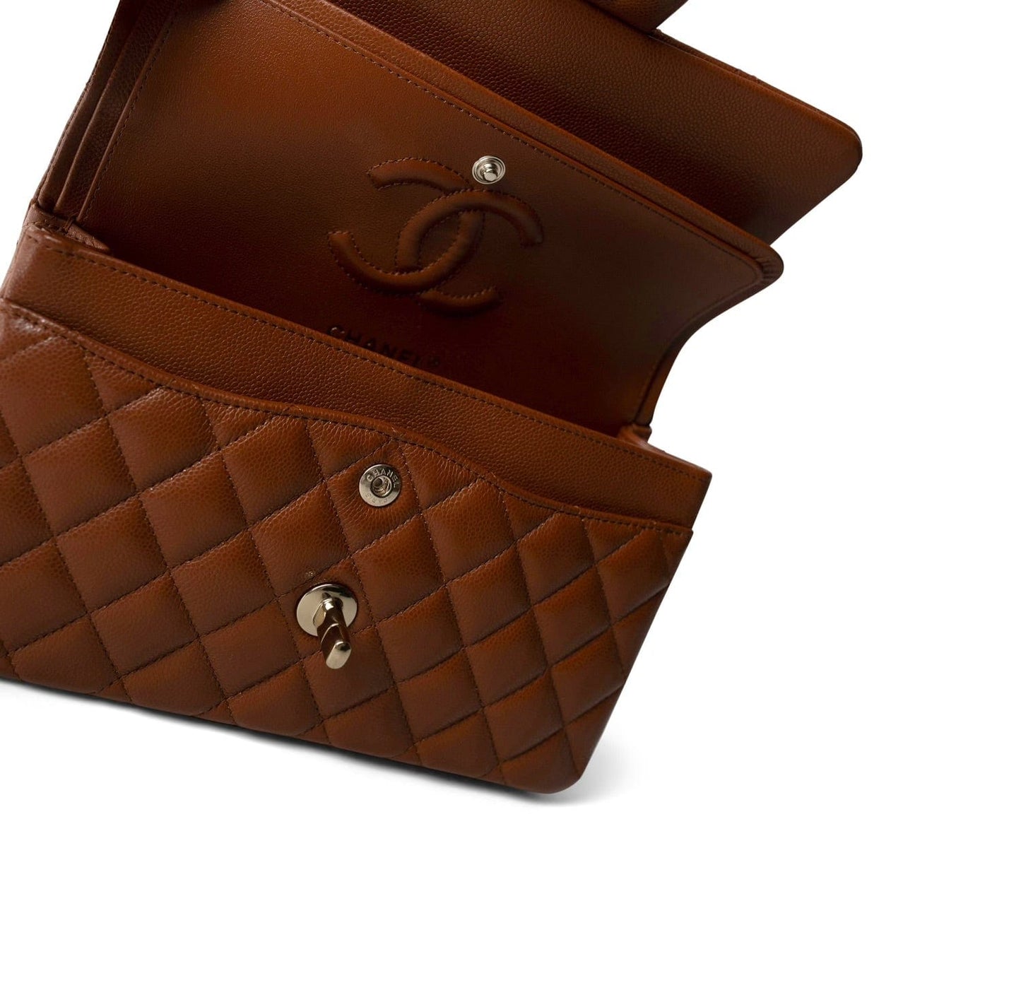 23A Brown/Cognac Caviar Quilted Classic Flap Small Light Gold Hardware