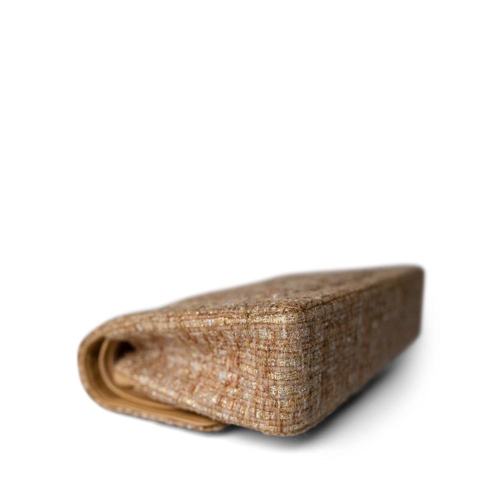 Bronze Gold Silver Tweed Quilted Beige Classic Flap Medium