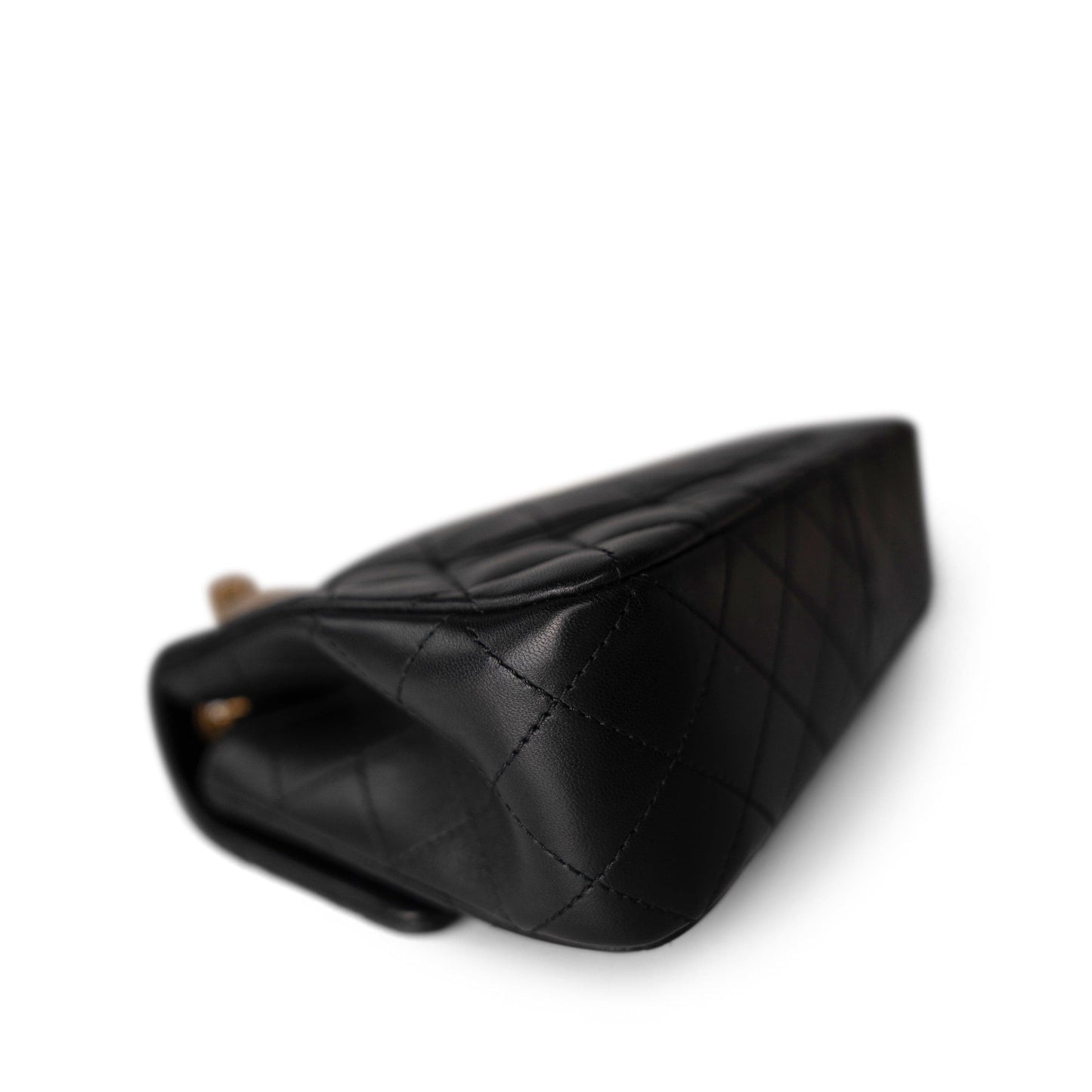 Sweet Camelia Single Flap Black Lambskin Quilted Aged GHW