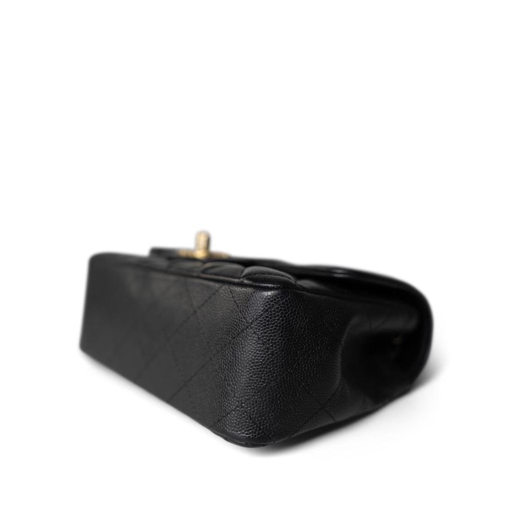 Black Caviar Quilted Mini Rectangular Flap Light Gold Hardware