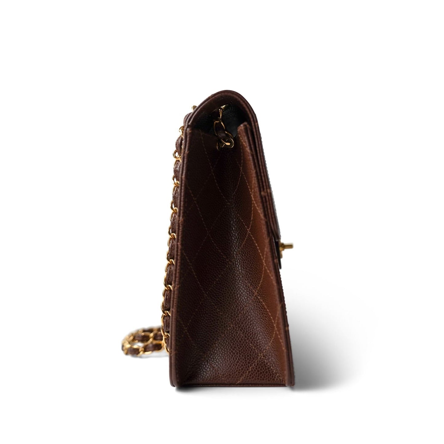 Vintage Brown Caviar Quilted Large Single Flap Bag GHW