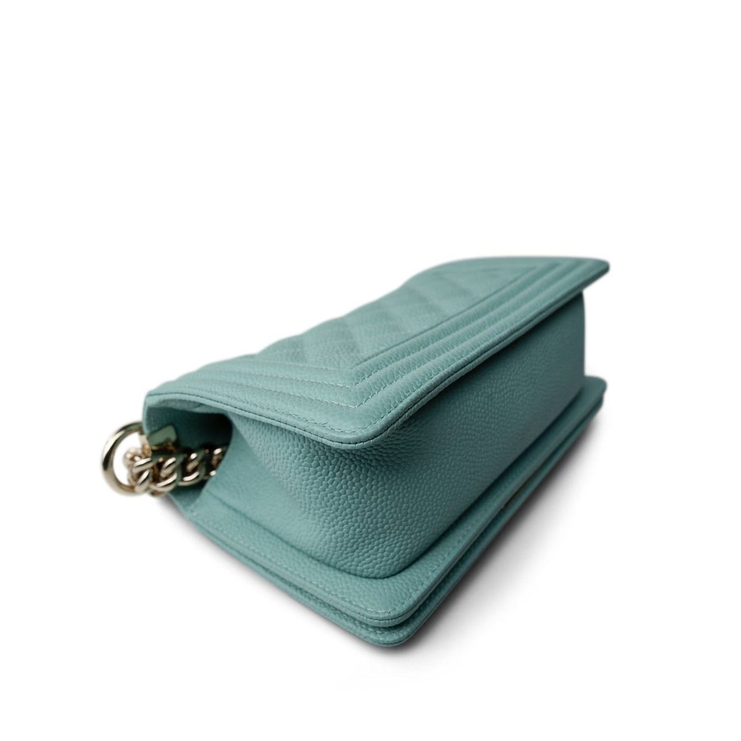 Tiffany Blue Caviar Quilted Small Boy Bag Light Gold Hardware