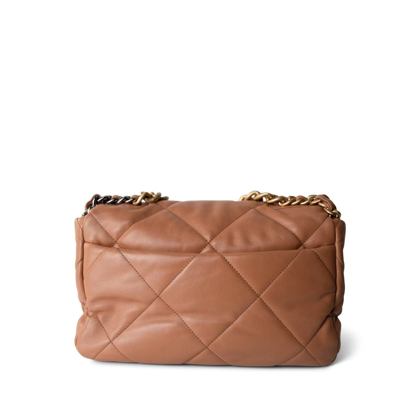 22S Caramel Quilted Large 19 Flap Mixed Hardware