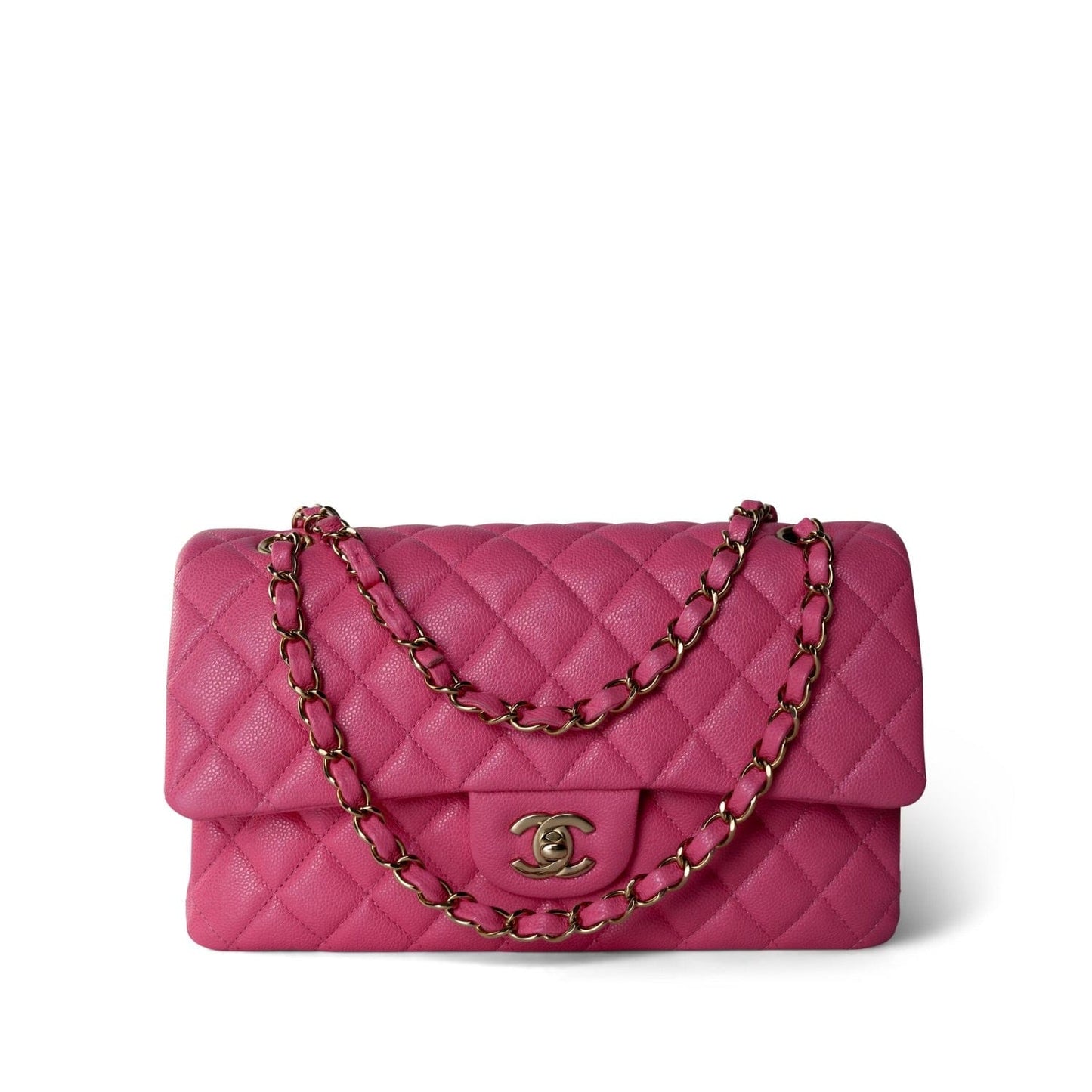23S Pink Caviar Quilted Classic Flap Medium Light Gold Hardware
