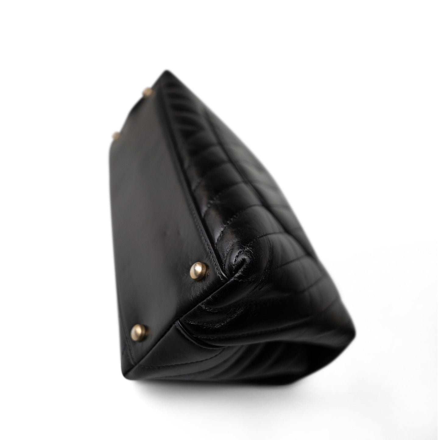 Black Chevron Calfskin Coco Handle Flap Medium (Old Small) Aged Gold Hardware