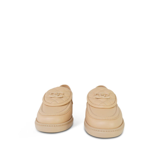 24C Beige Lambskin Quilted Turnlock CC Loafer Moccasins Size 38.5