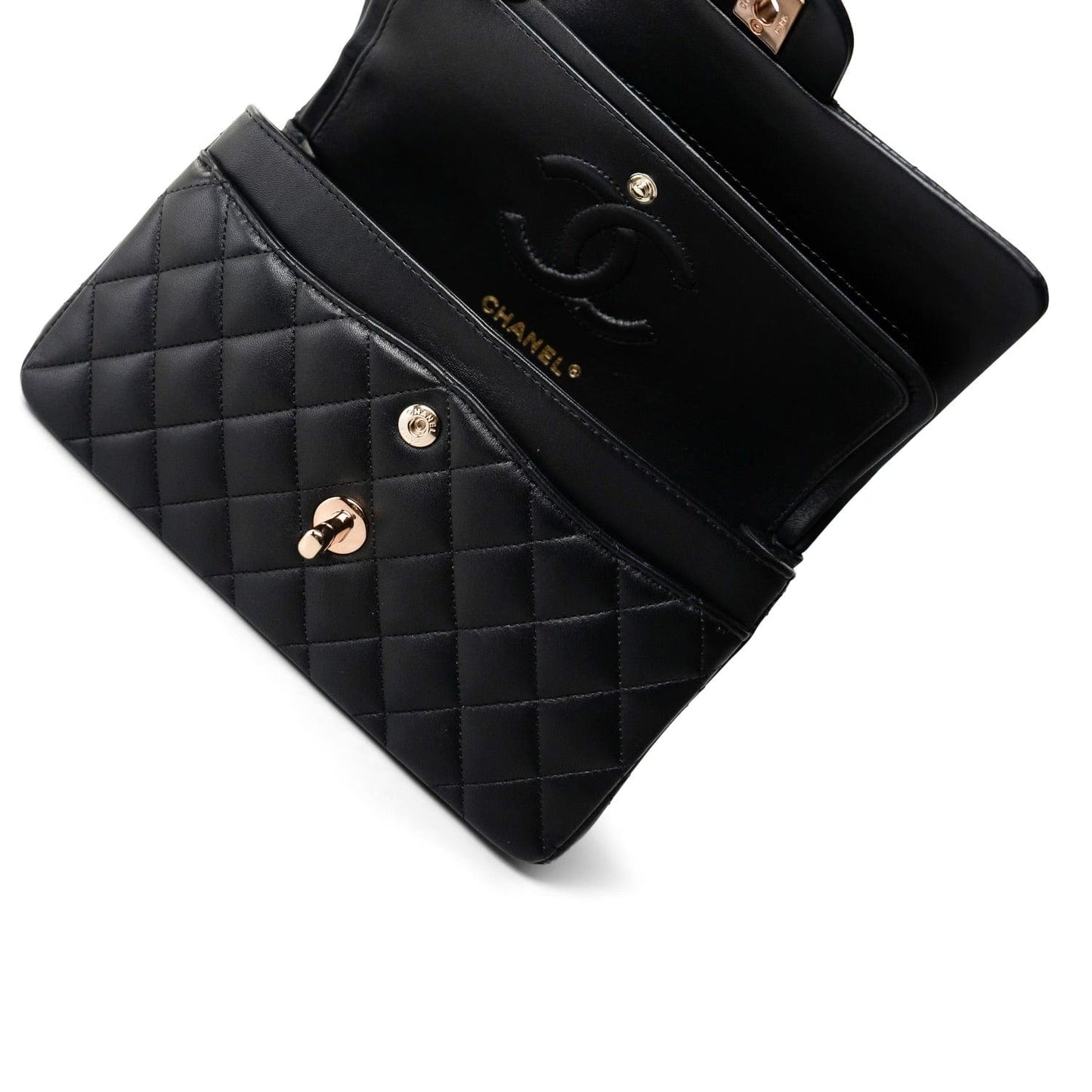 21B Black Lambskin Quilted Classic Flap Small Rose Gold Hardware