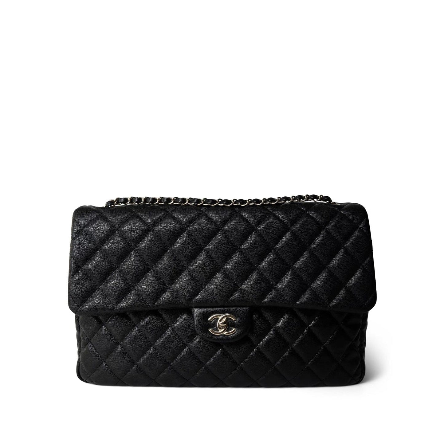 Black Caviar Quilted XXL Jumbo Single Flap Light Gold Hardware