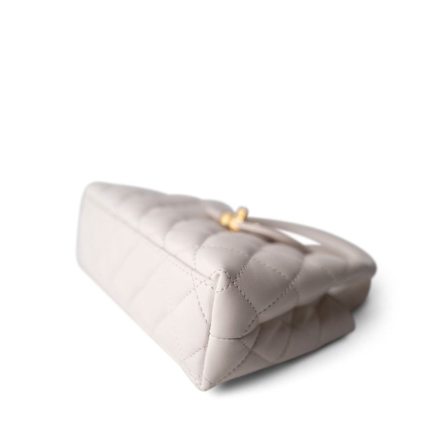 24P Shiny Aged Calfskin Quilted Nano Kelly Shopper White Antique Gold Hardware