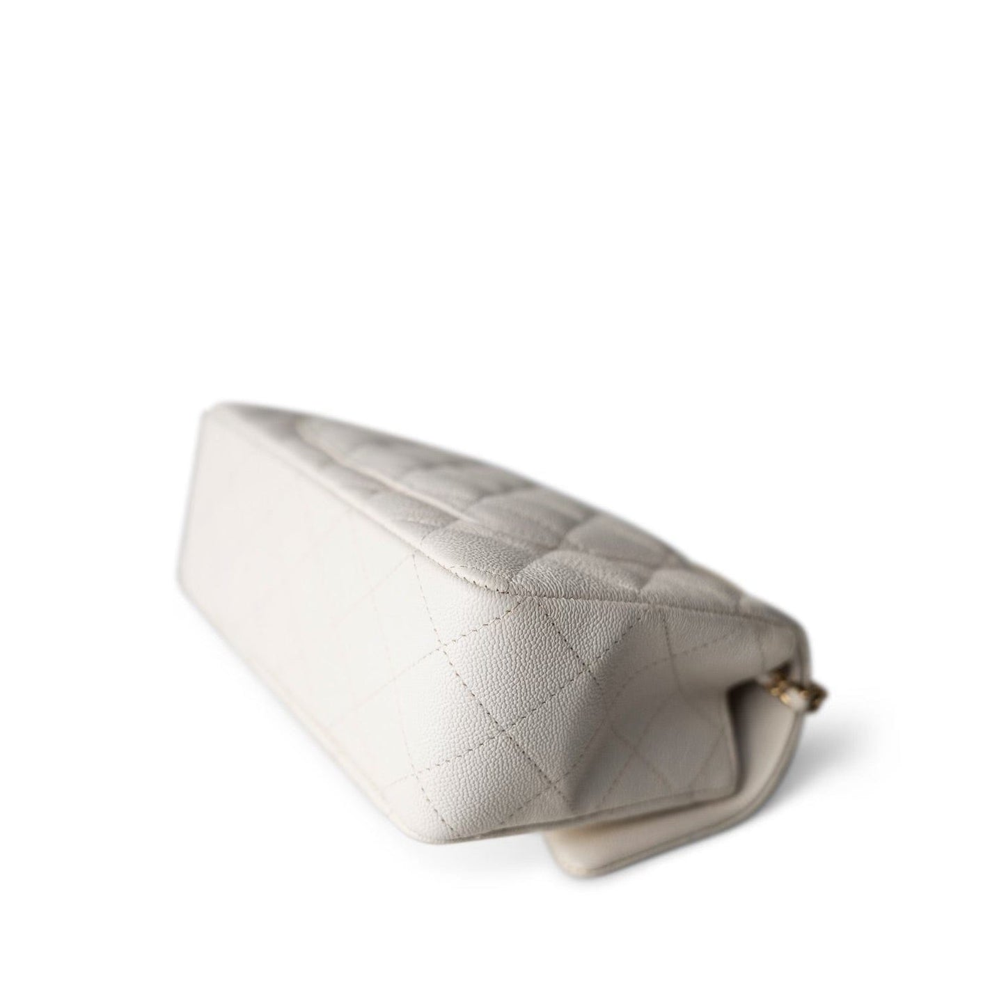 21S Ivory Caviar Quilted Mini Top Handle Antique Gold Hardware