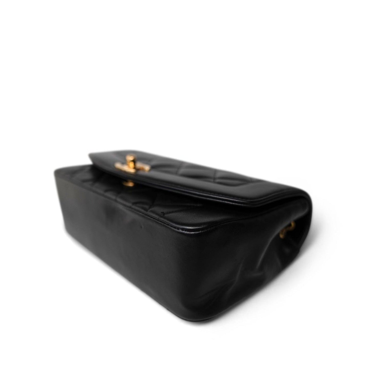 Black Lambskin Quilted Diana Flap Small Gold Hardware