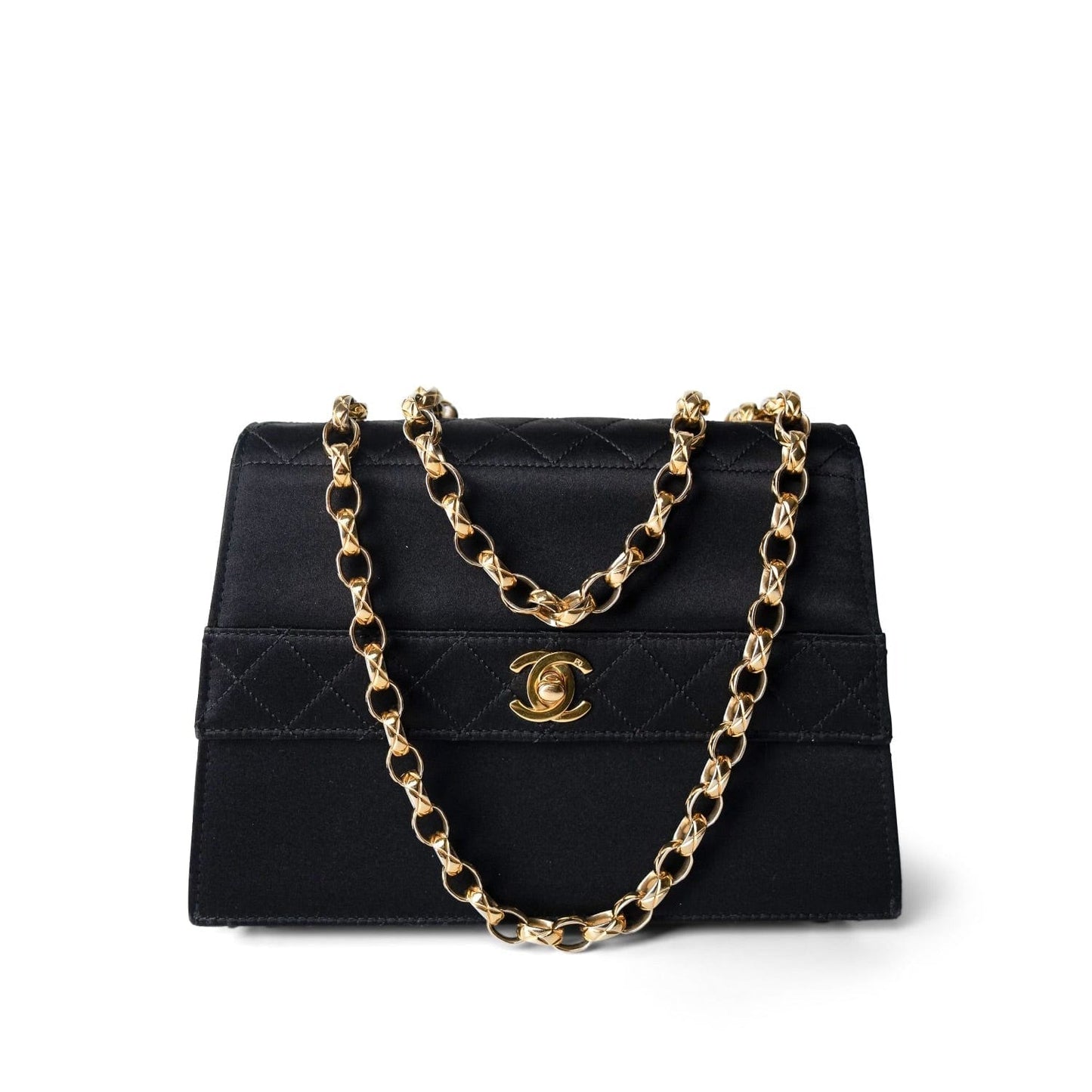 Vintage Black CC Satin Trapezoid Flap Bag
