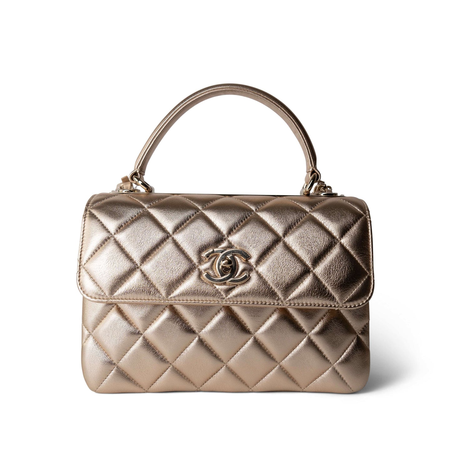 21S Gold Metallic Lambskin Quilted Trendy CC Small Light Gold Hardware