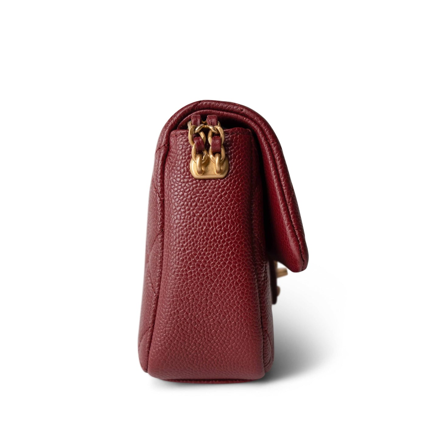 Burgundy Caviar Quilted Chain Medallion Flap Mini Antique Gold Hardware