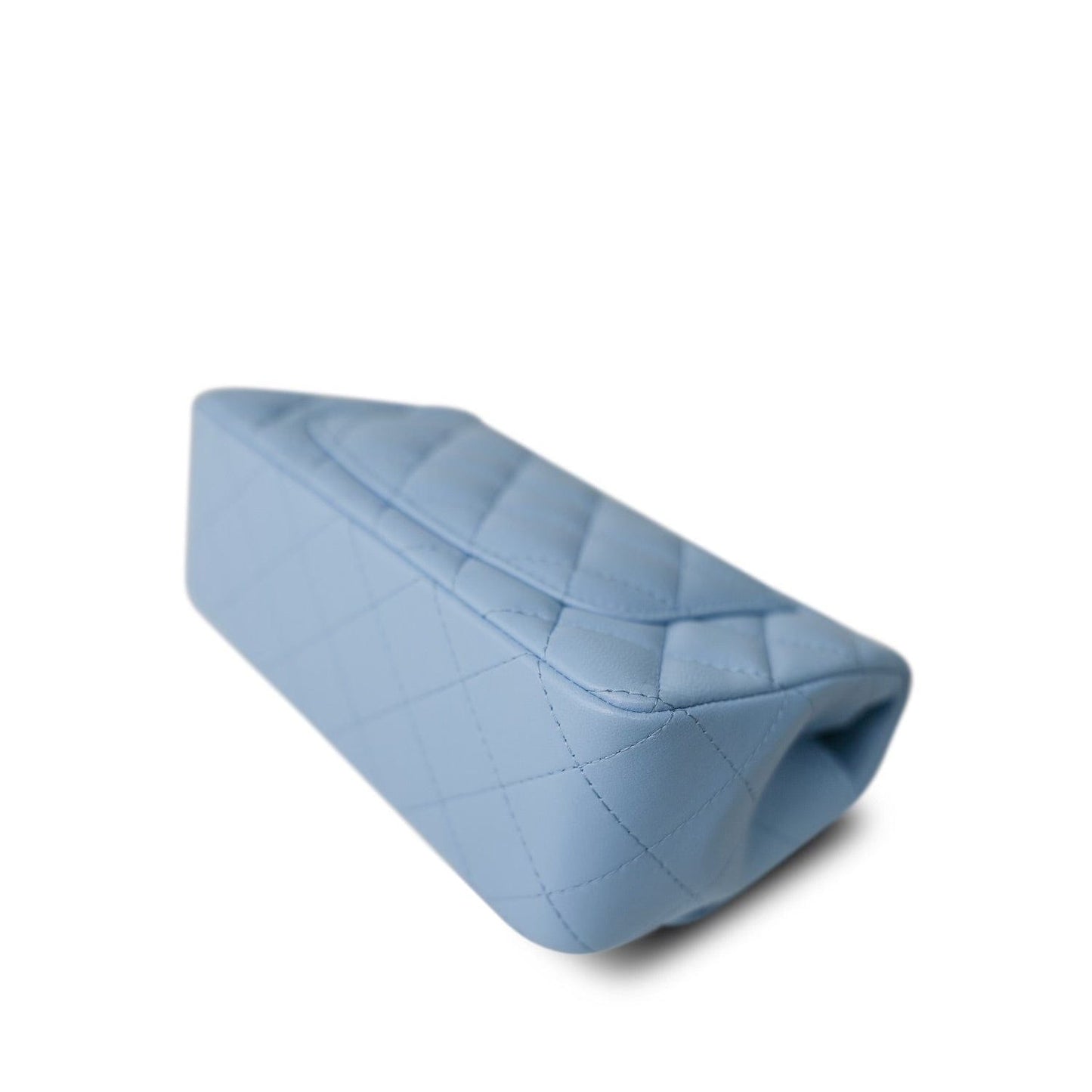 Light Blue Lambskin Quilted Mini Rectangular Flap LGHW
