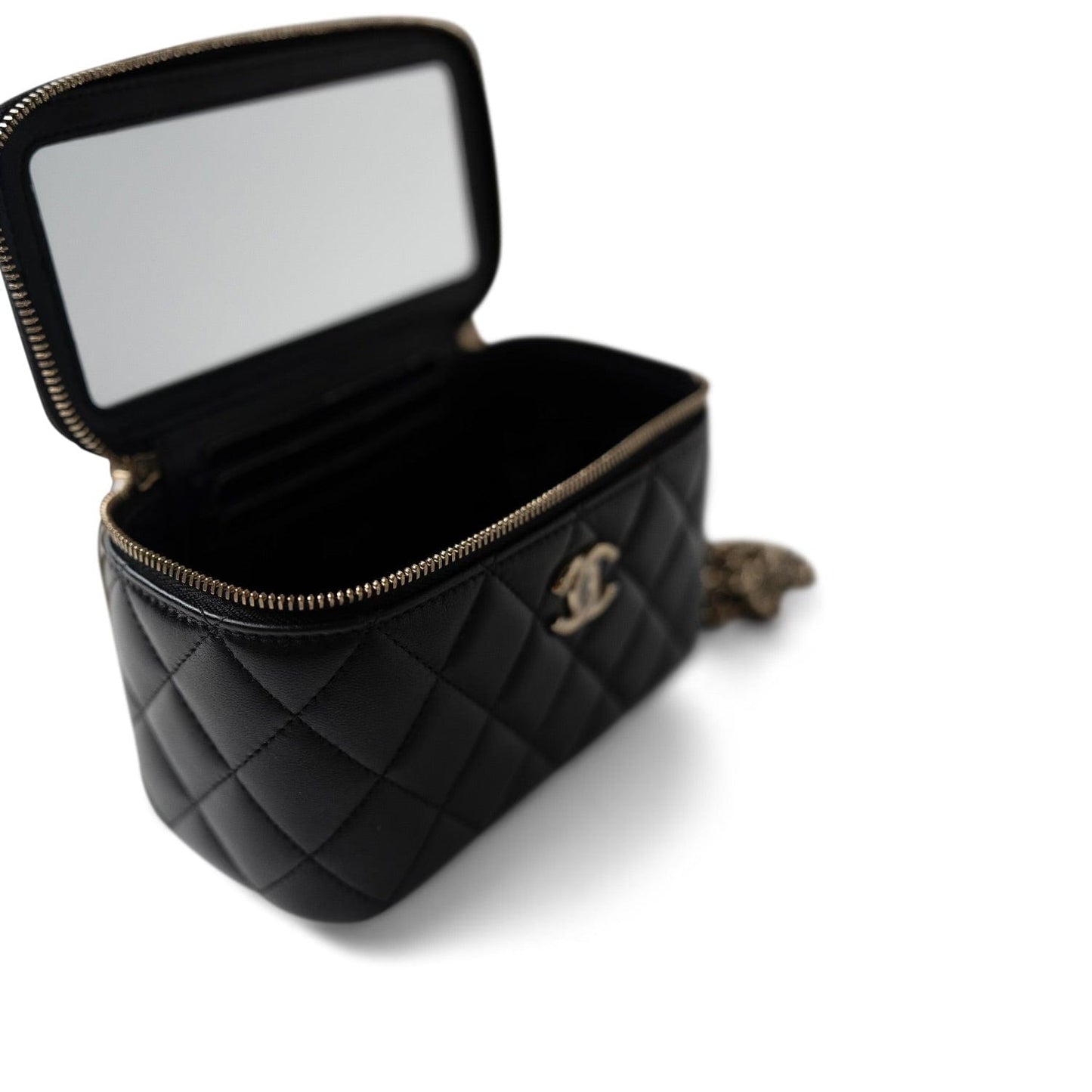 Black Vanity with Handle Lambskin Quilted LGHW
