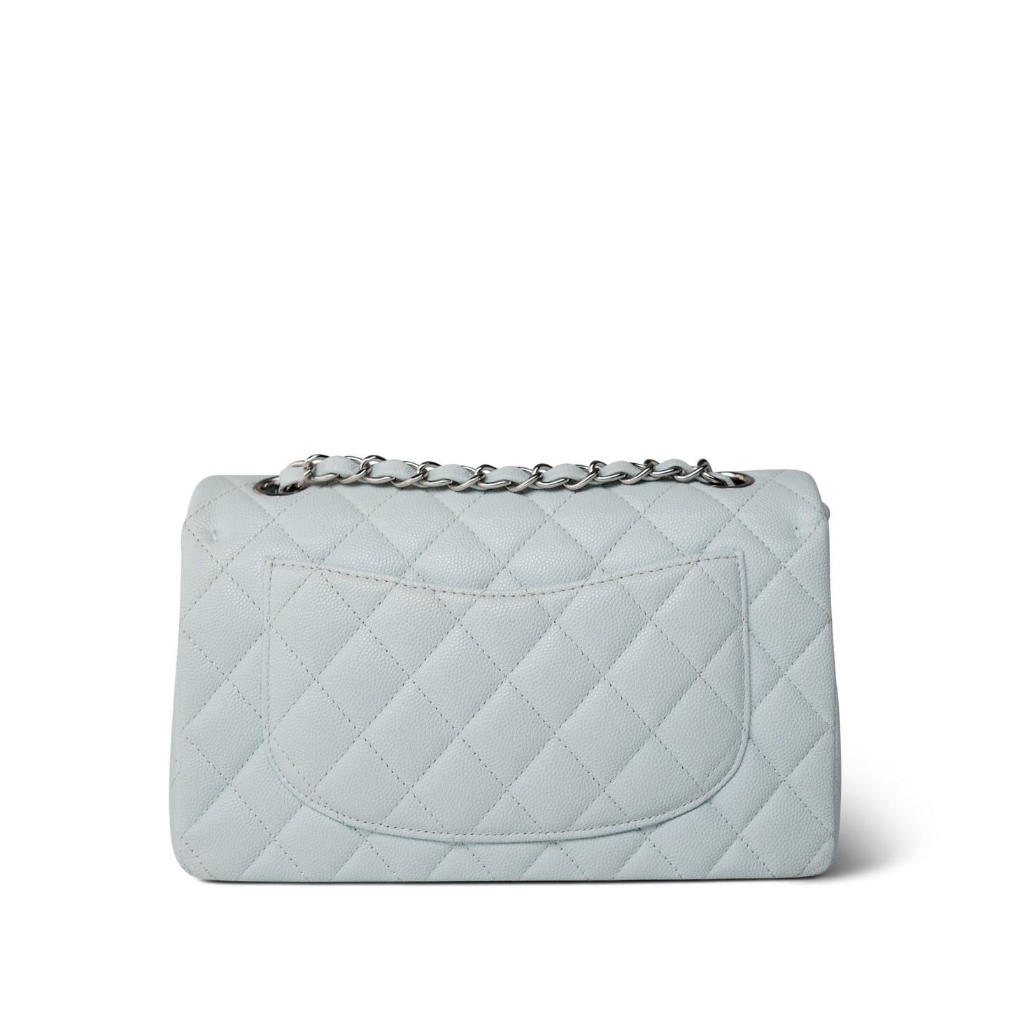 Light Blue Caviar Quilted Classic Flap Small Silver Hardware