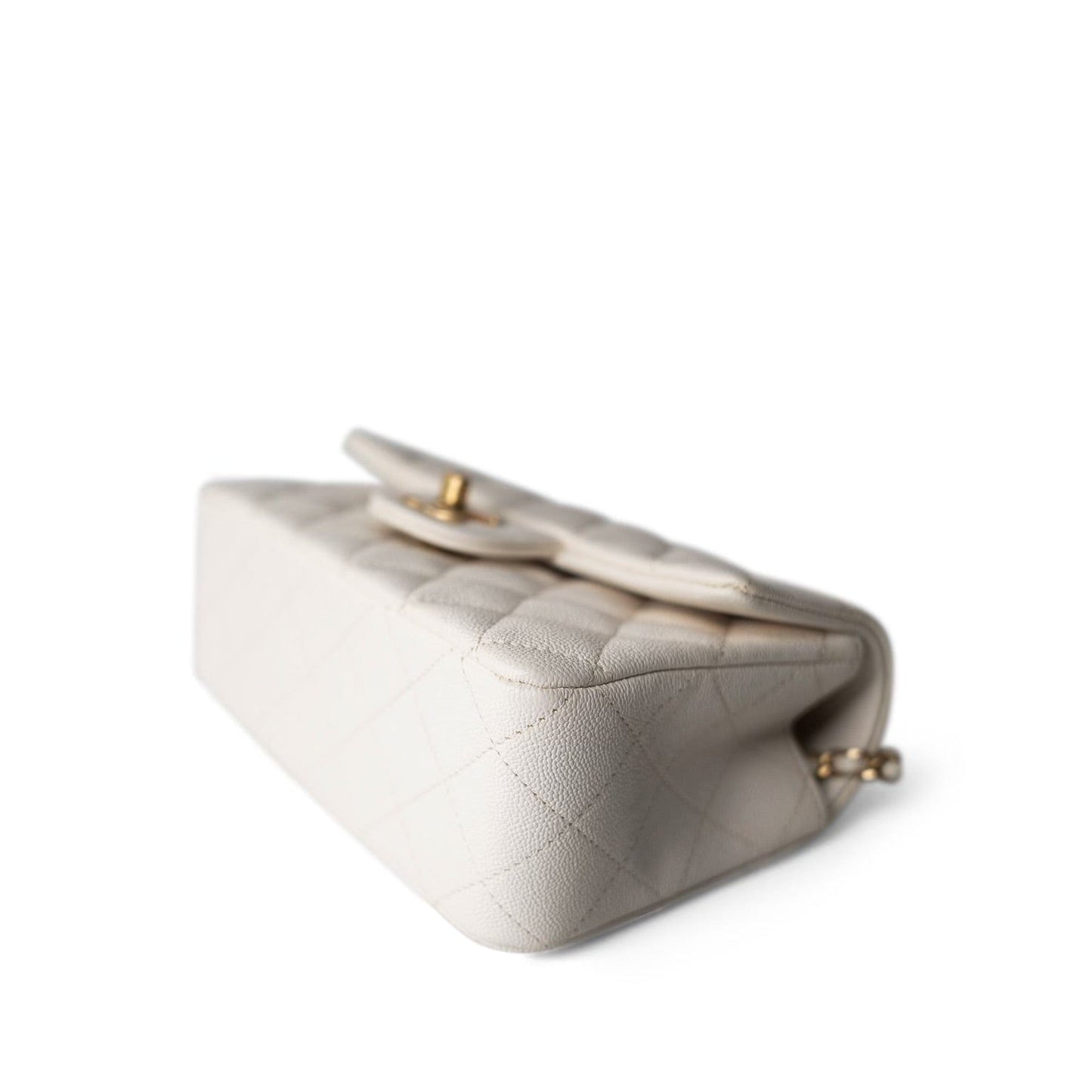 21S Ivory Caviar Quilted Mini Top Handle Antique Gold Hardware