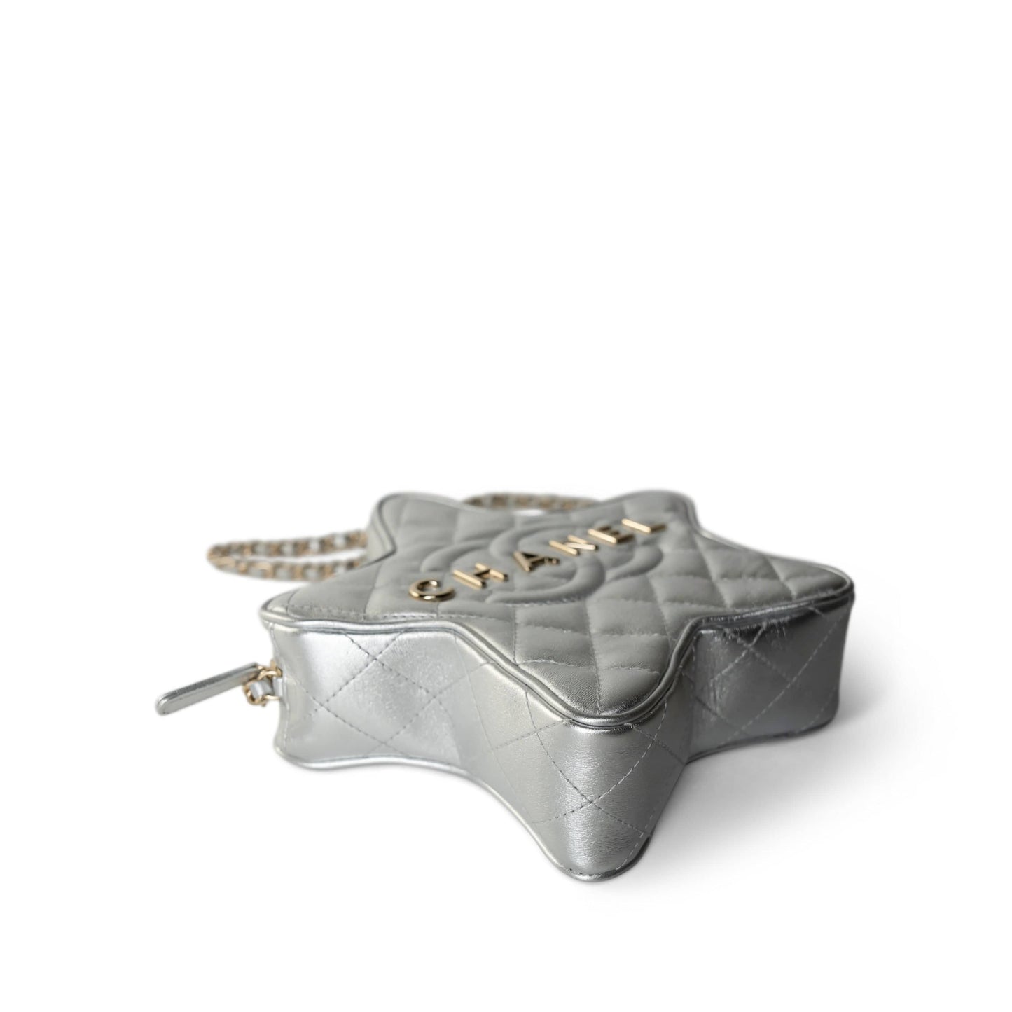 24C Metallic Silver Lambskin Quilted Star Bag Light Gold Hardware