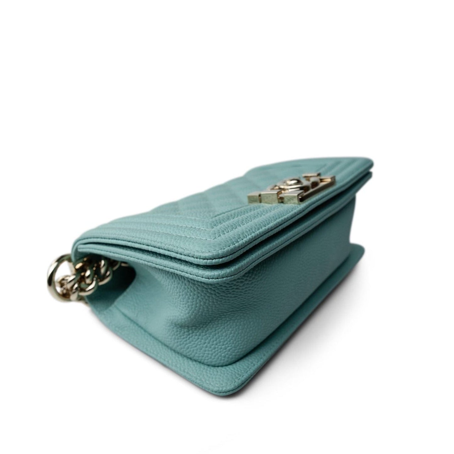 Tiffany Blue Caviar Quilted Small Boy Bag Light Gold Hardware