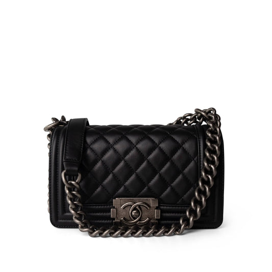 Black Boy Bag Lambskin Quilted Small Ruthenium Hardware